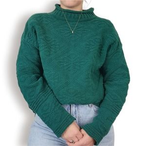90s Green Mock Neck Sweater Textured L
